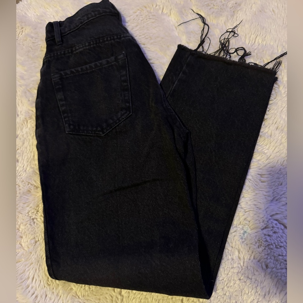 Pacsun Jeans Womens 23 Black Button Fly High Rise‎ Straight Leg Frayed Hem Black